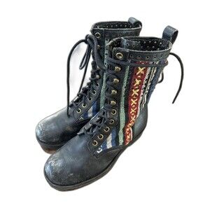 JEFFREY CAMPBELL Distressed Leather Combat Boots Aztec Foldover 2-Way Size 7